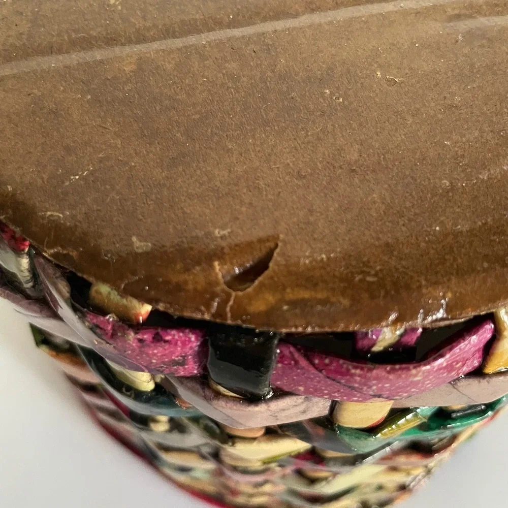 Vintage Woven Paper Planter Basket Handmade Multi-Colored‎ newsPaper Flowers